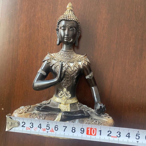 Brown decorative Buddha statue in meditation pose with gold details new