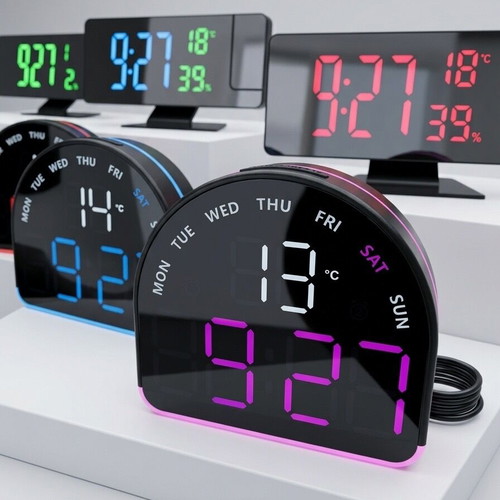 Digital LED Clock Curve Design new with color display and thermometer