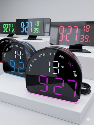 Digital LED Clock Curve Design new with color display and thermometer