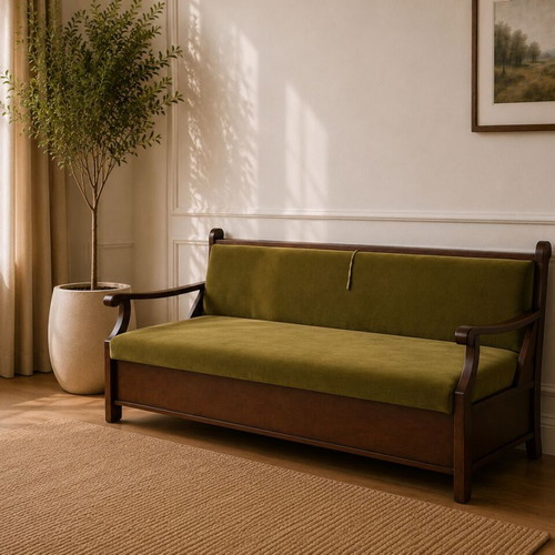 Sofa olive green solid wood like new