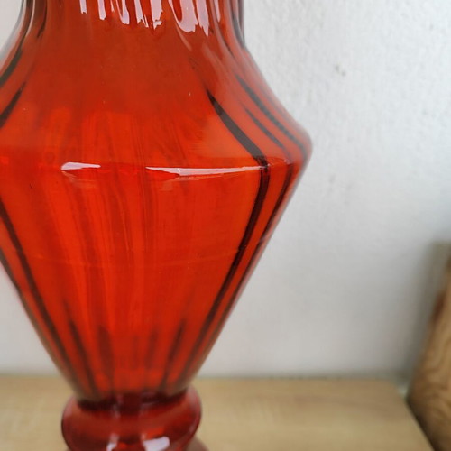 Vintage Large Glass Vase used, bright red, 40cm height
