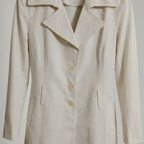 White women's trench coat used, fitted silhouette, size M