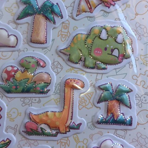 Pop-up dinosaur stickers new with metallic details