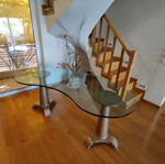 Oval table used, handmade construction, solid wood base