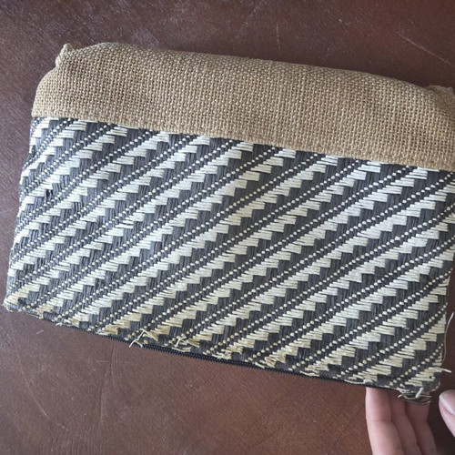 Straw bag used, tricolor, black and beige