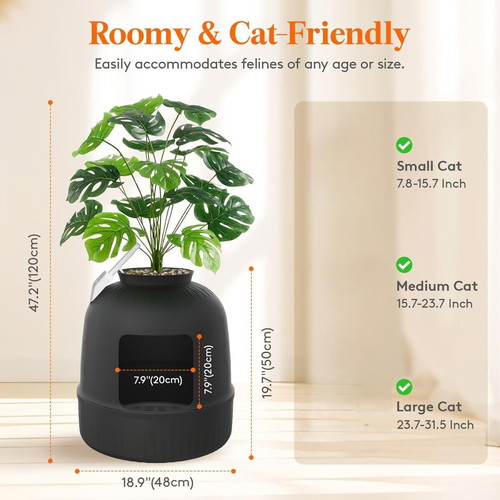 Cat litter box with plant and scoop, new