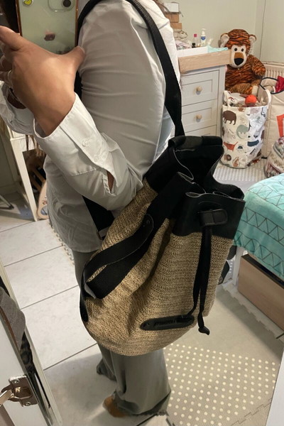 Elena Athanasiou backpack black leather & rattan