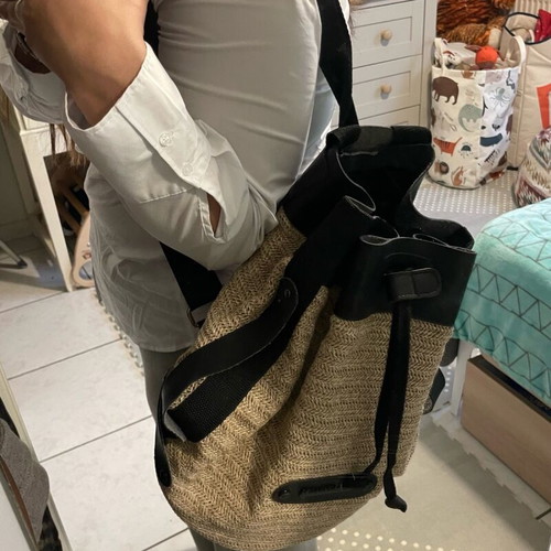 Elena Athanasiou backpack like new, black leather and rattan
