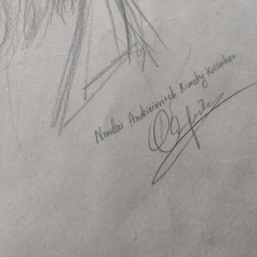 Drawn paintings used, 3 sketches of great composers Gustave Charpentier, Nikolai Rimsky-Korsakov, Felix Mendelssohn