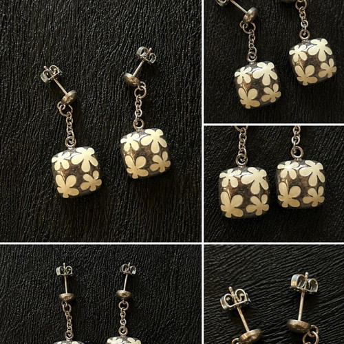 Folli Follie Earrings silver tone with white daisy design like new