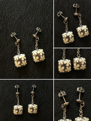 Folli Follie Earrings silver tone with white daisy design like new