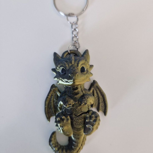 Flexi Baby Dragon 3D Printed Keychain PLA Silk Green Black