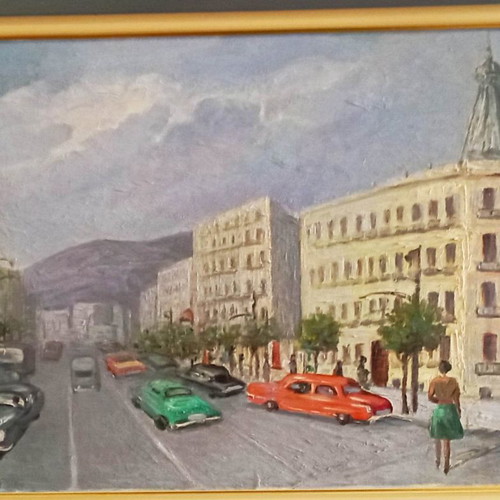 Ελαιογραφία Λεωνίδας Τσεμπερώφ Οδός Σταδίου σε υπεράριστη κατάσταση