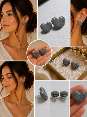 Stone Grey Earrings handmade from polymer clay with steel fastenings