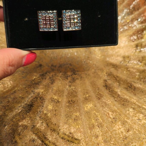 Napoleone men's cufflinks square shape with turquoise and white stones like new