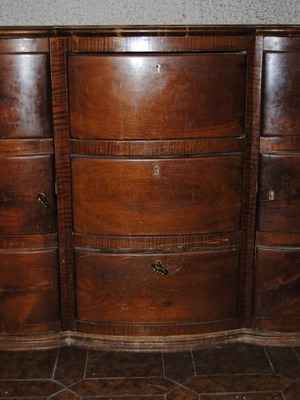 Old buffet with unique design, tiger maple wood