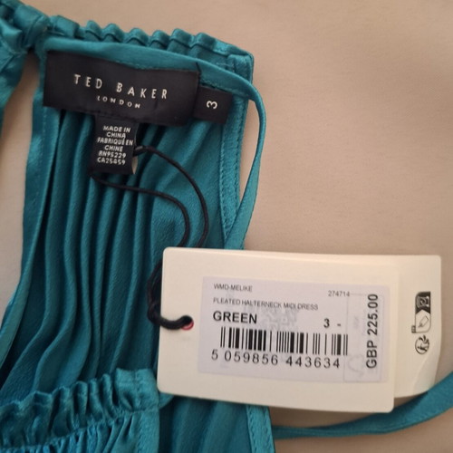 Ted Baker satin dress new with label, bright green, halterneck