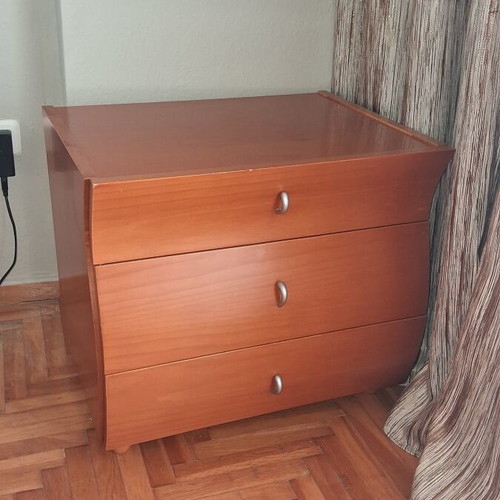 Bedroom furniture set: 2 nightstands and tall chest of drawers, cherry finish