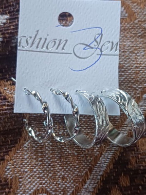 Earring sets 2 pairs, 3 hoop earrings, new, silver-tone, gray