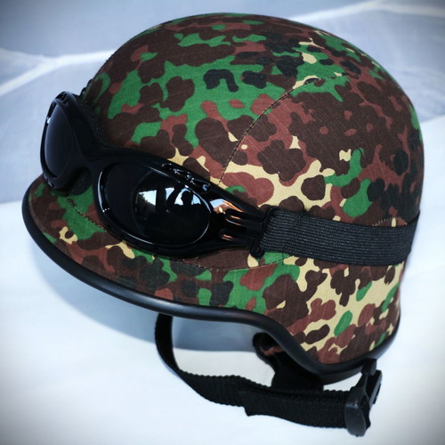 U.S.A Army replica motorcycle helmet with goggles, multi camouflage