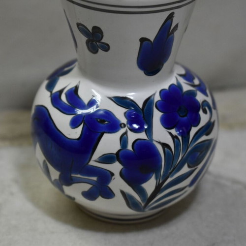 Handmade ceramic vase from Rhodes used with blue decoration