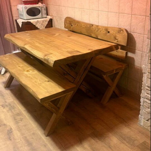 Solid Pine Wood Table with 2 Benches made to order