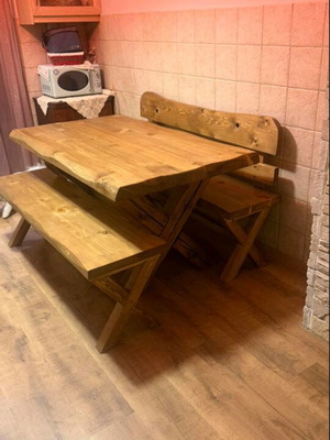 Solid Pine Wood Table with 2 Benches made to order