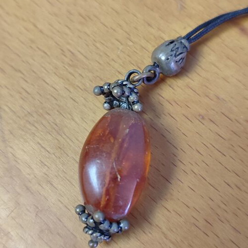Worry Beads Baltic Pressed Amber Vintage used, silver details, 19 beads