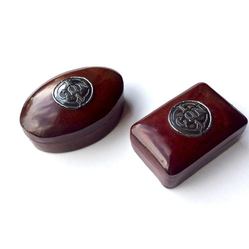 Set of 2 leather and 925 silver boxes with IASON inscription like new