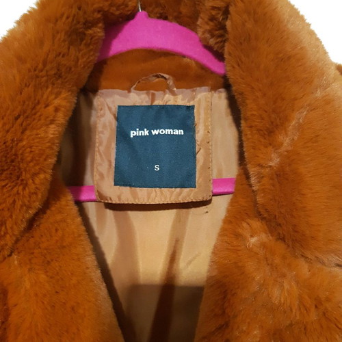 Pink Woman brown faux fur jacket like new, size M