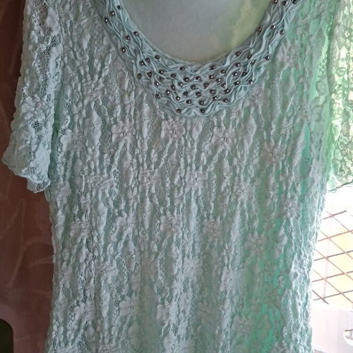 Mint lace blouse C&A with beads on neckline, like new