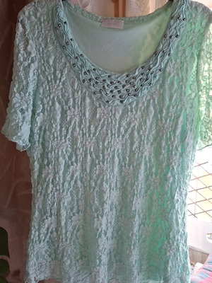 Mint lace blouse C&A with beads on neckline, like new