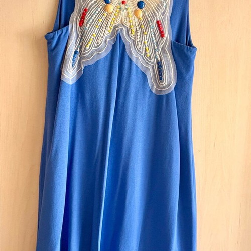 Raxevsky blue dress with embroidered butterfly back, like new, size M