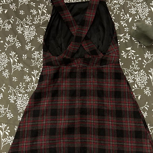 Enzzo mini checkered dress like new, gray and red