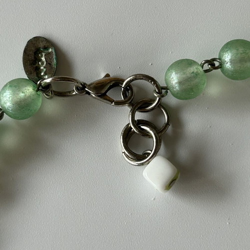 Handmade summer necklace with beads used, mint and lime colors