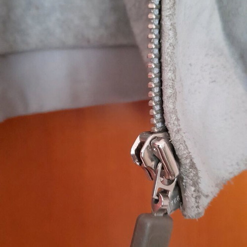 Zara leather jacket with fleece lining and hood used, gray