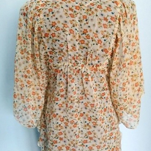 Sheer tunic with batwing sleeve restored, floral print