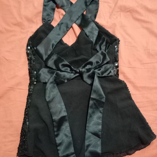 Ysatis sequin top satin back tie size M like new black