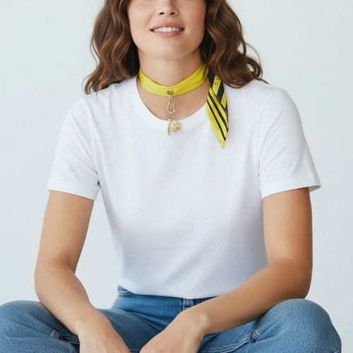 Gucci Twilly yellow black striped silk scarf choker bag charm