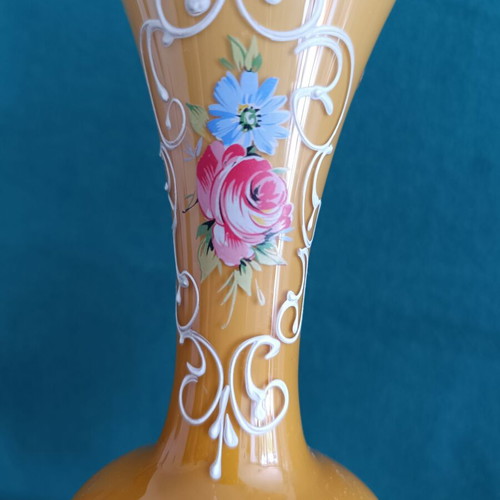 Italian Stelvia Opalina Fiorentina vase like new, orange, hand-painted