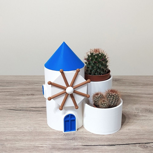 Mykonos Windmill 3D Printed Decorative Planter New