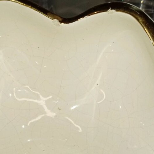 Vintage fondue bowl ceramic with 24k gold like new, lotus design