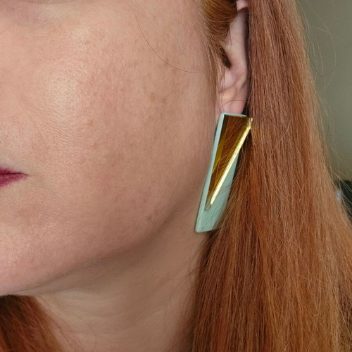 Plexiglass earrings, turquoise and gold tone
