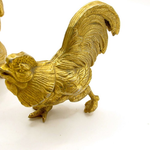 Vintage brass rooster figurines set of 2, India 1970s, like new