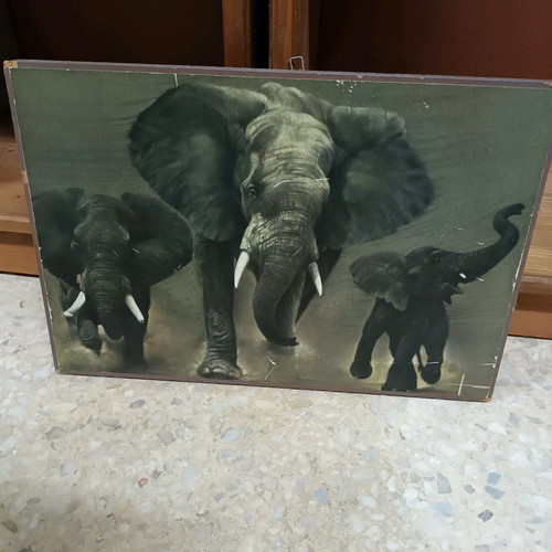 Painting with elephant herd used