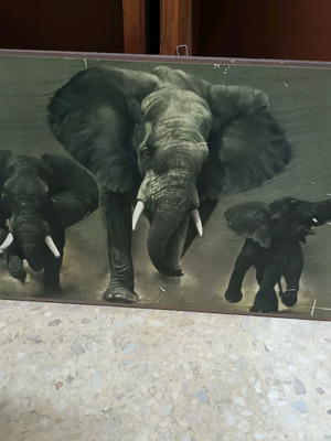 Painting with elephant herd used