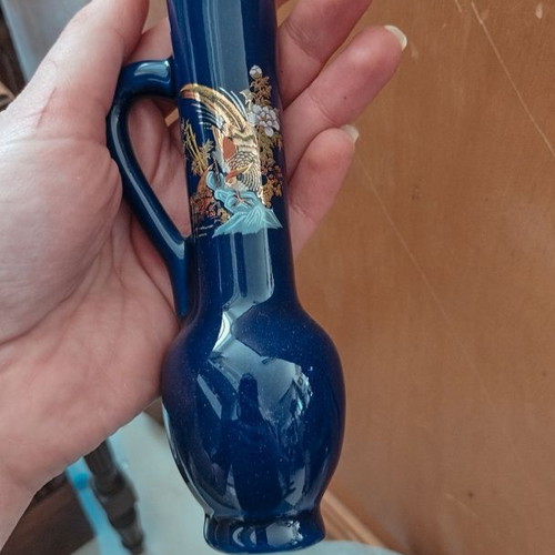 Vintage Japanese porcelain small vase like new, cobalt blue with gold details