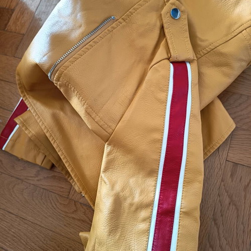 Leather jacket like new with perfecto zipper and red white stripes
