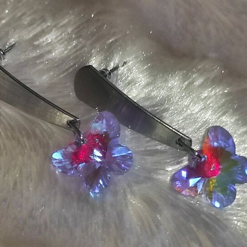 Women's earrings with purple crystal butterfly shape new