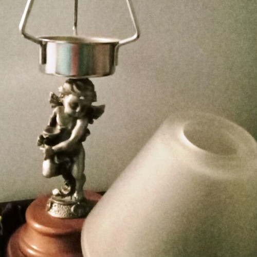 Retro candlestick with angel miniature and frost shade like new